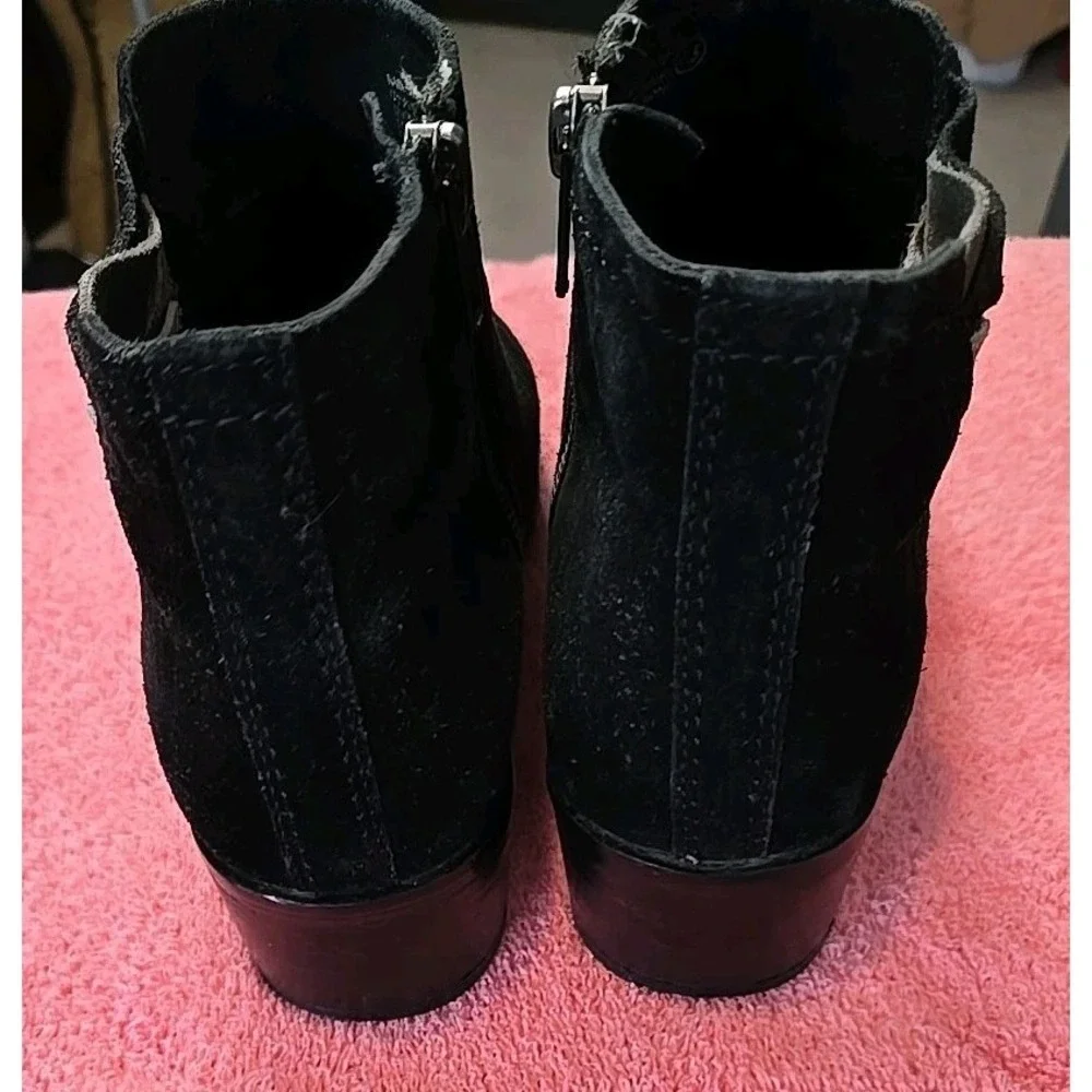 Naughty Monkey Ankle‎ Boot Size 7.5 Black Suede With Brown & Tan