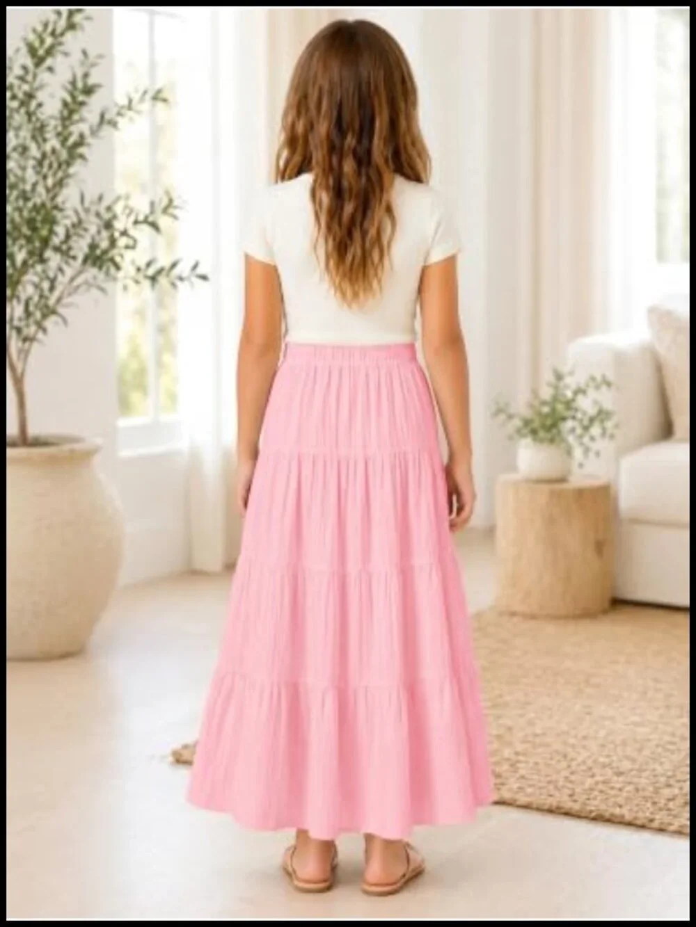 Girls Tiered Maxi Skirt Boho Flowy High Waist Peasant Long Skirt