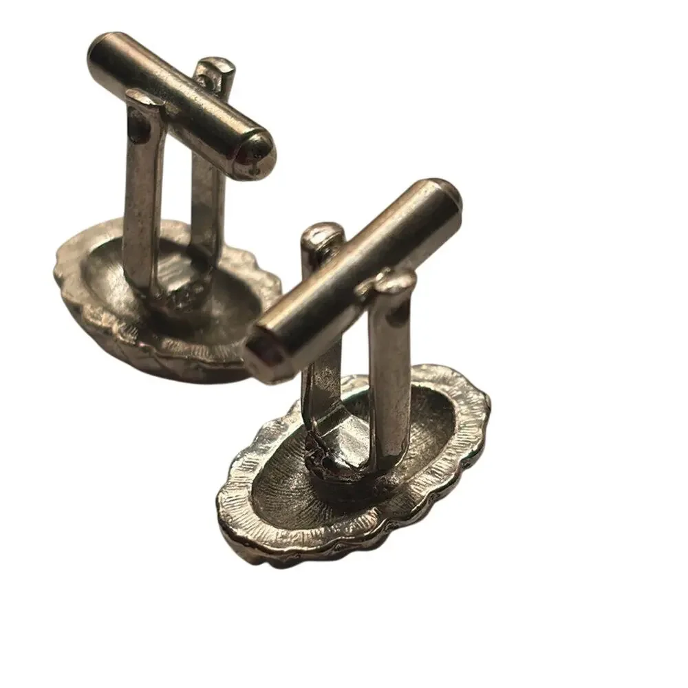 Vintage Silver Tone Ribbed Oval Cufflinks Classic Men’s Formal Accessories