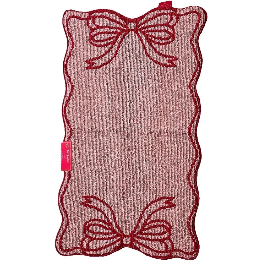 Juicy Couture Pink Bow Accent Rug Bath Mat Coquette Scalloped 26x45