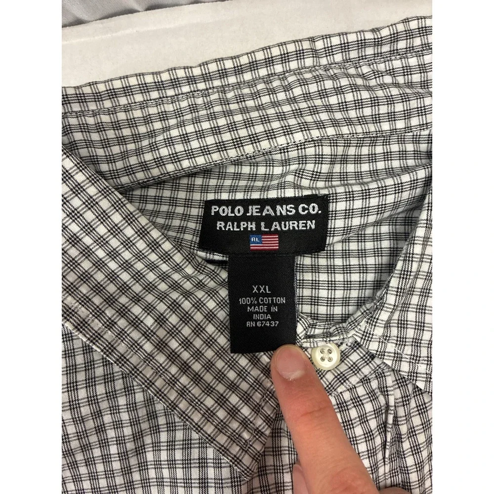 Polo Jeans Co Ralph Lauren Mens XXL Black White Check Short Sleeve‎ Button Shirt