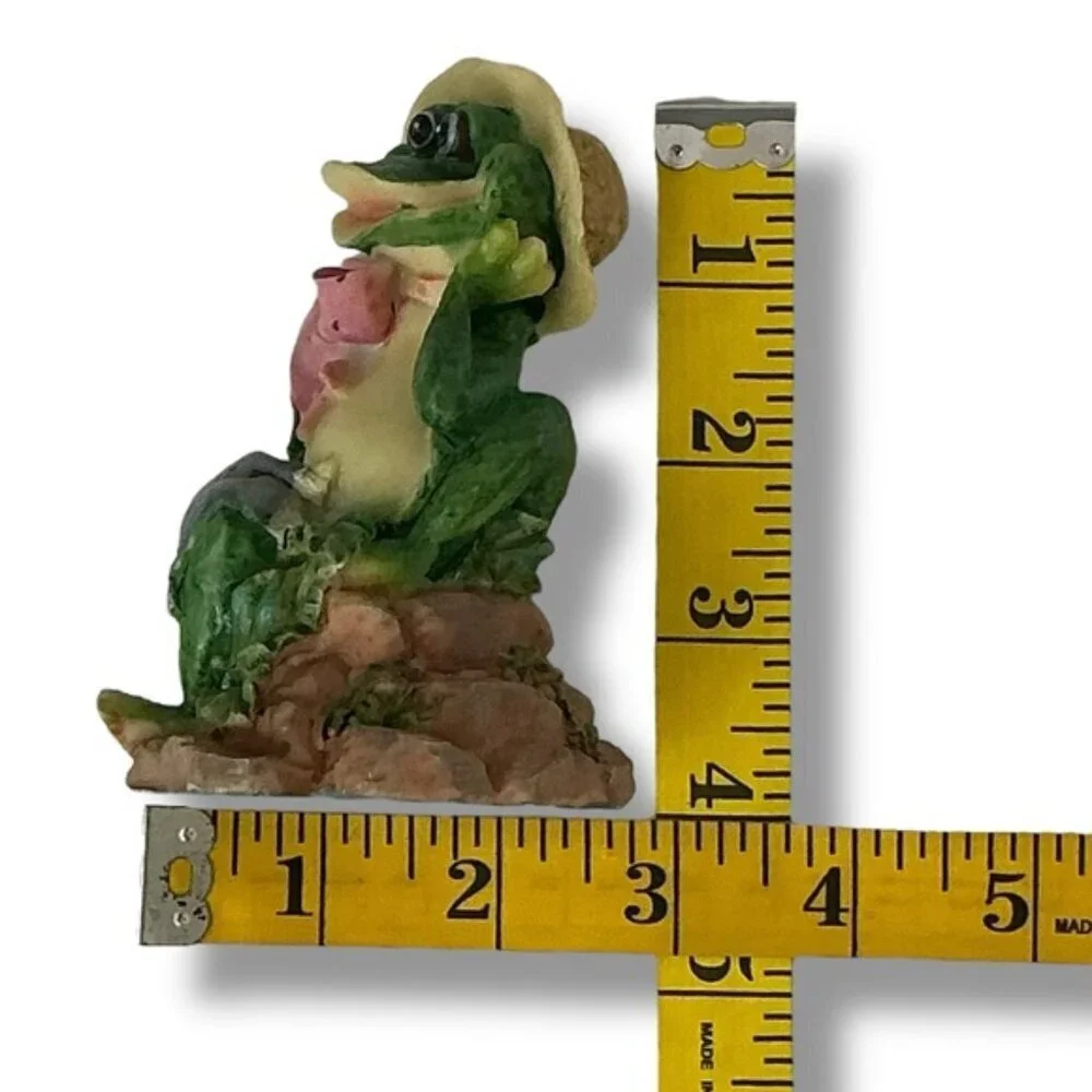 Vintage Frog Figurines Gardening Theme 4”-5” Intricate Carving 2 PC Collectible