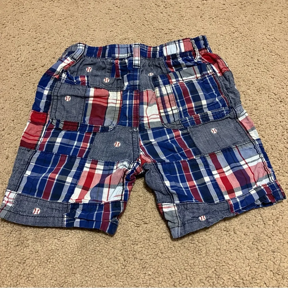Vintage Gymboree Boys Sz‎ 3T Red White Blue Plaid Patchwork Baseball Shorts