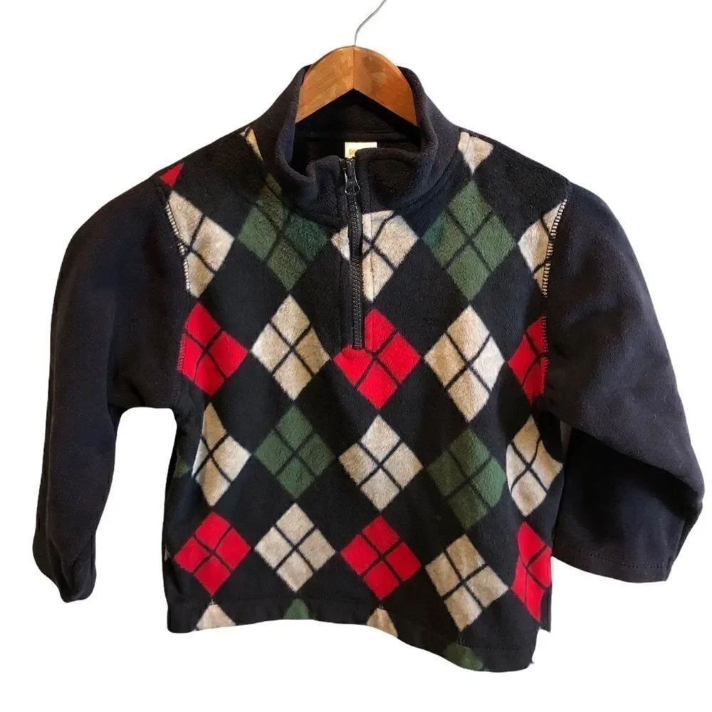 Gymboree‎ Boys XS (3-4) Argyle 1/4 Zip Fleece Pullover