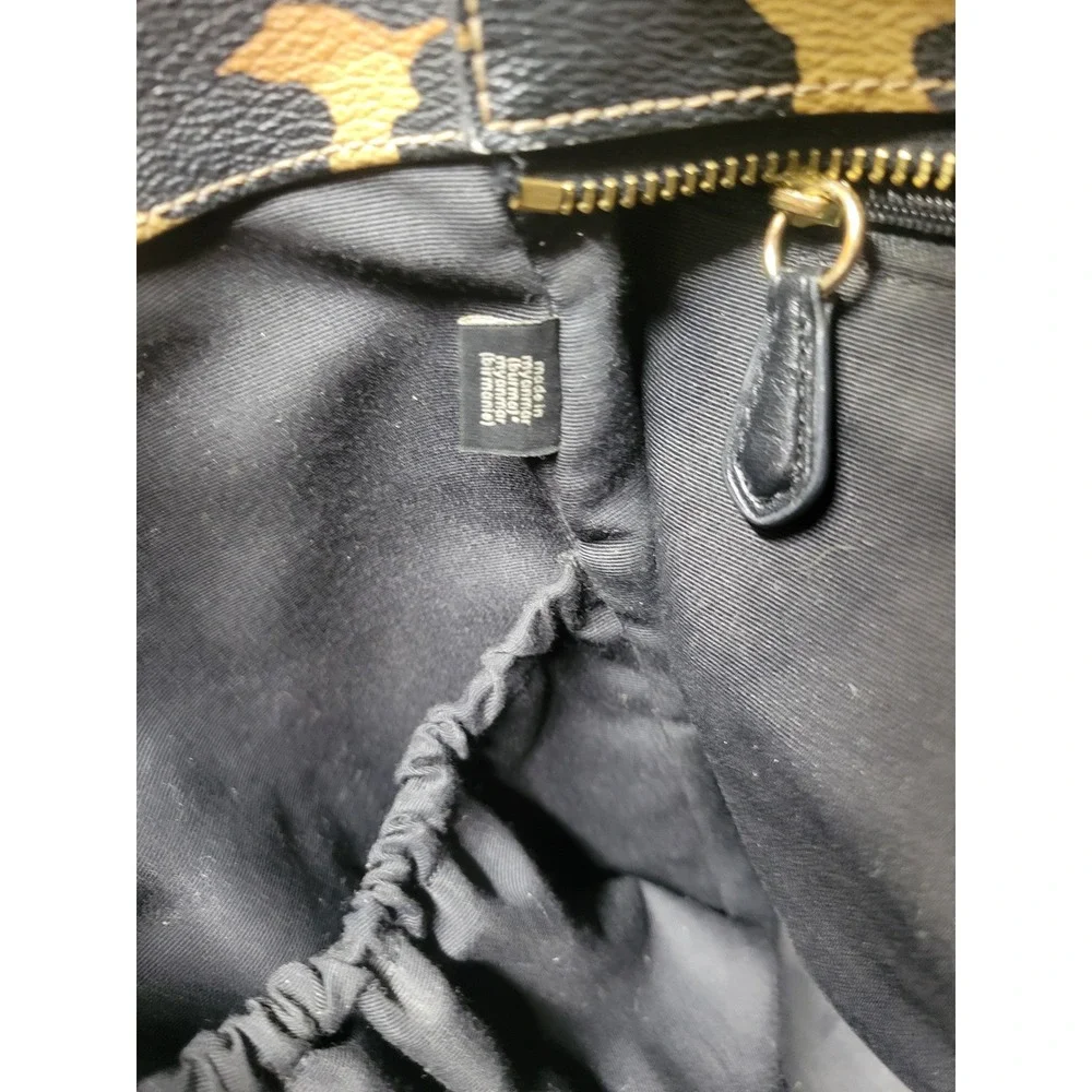 Coach Leopard Print Tote Bag Black Leather Straps purse‎