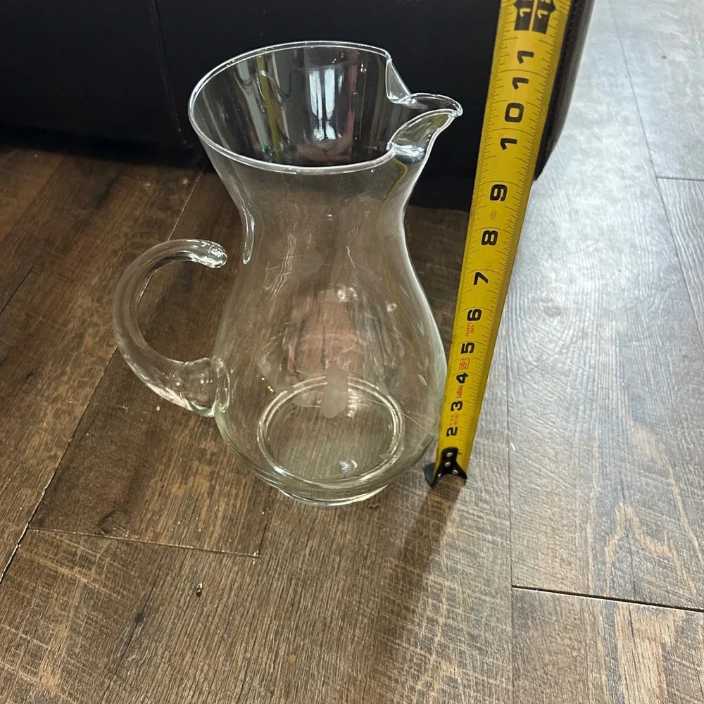 Princess House Heritage Etched Floral‎ Clear Glass Pitcher 10 Inch Vintage 2 Qt