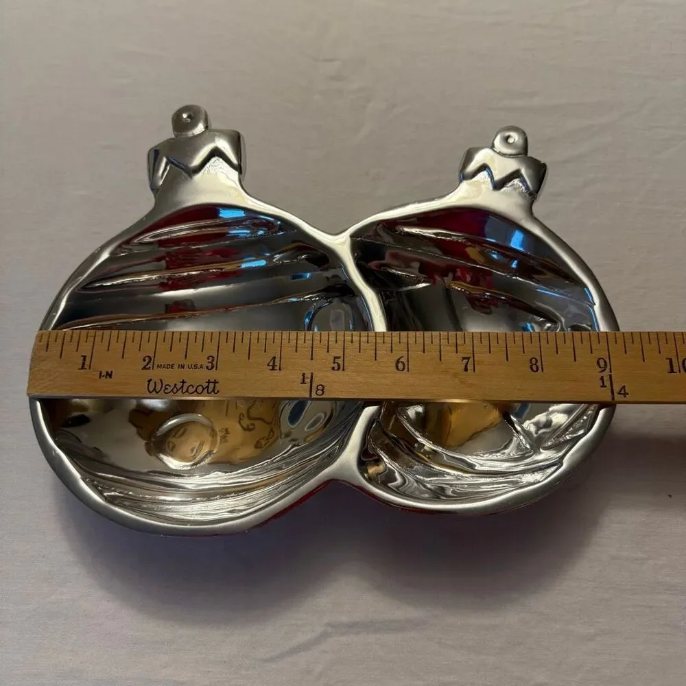Holiday Ornament Divided Serving Dish | Cast Aluminum Candy/Nut Tray | Christmas