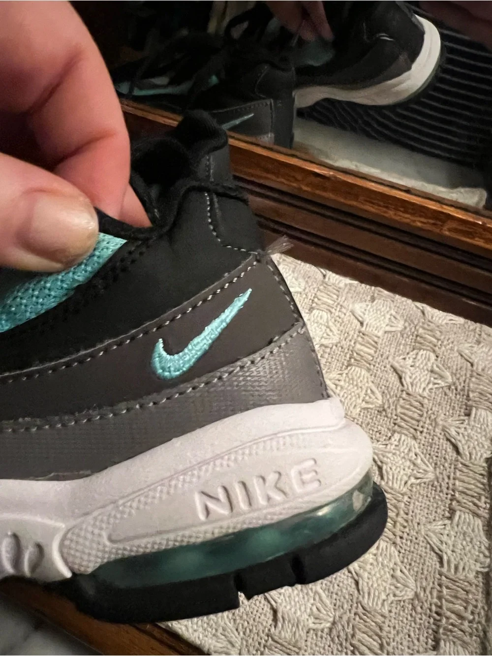 NIKE Little Air Max 95 Mesh Leather Athleisure Sneakers Black Teal Toddler Sz 8C
