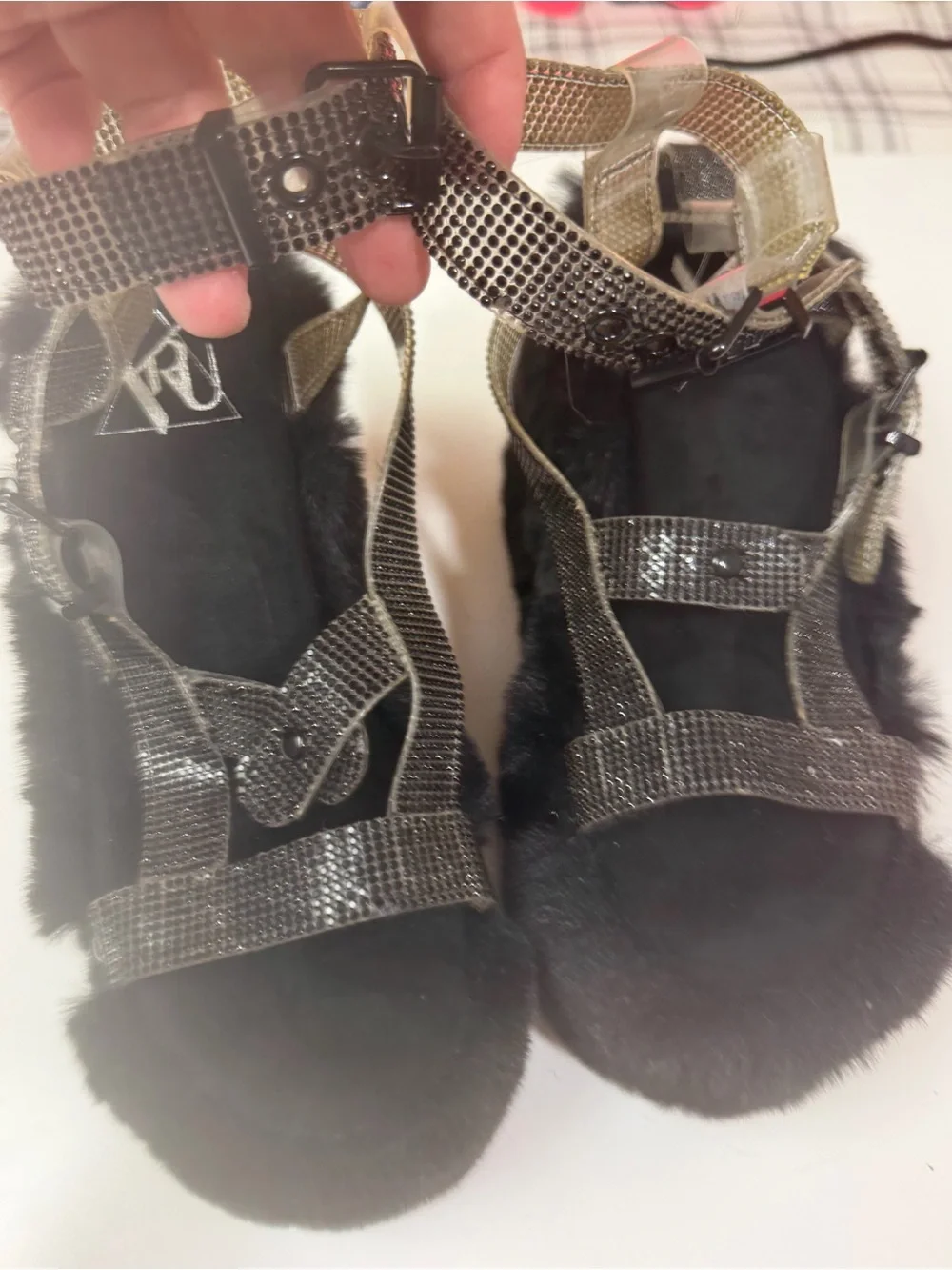 Y.R.U. X Dolls Kill Black Gravity Bling FauxFur Rhinestone Platform Sandal NWT 7