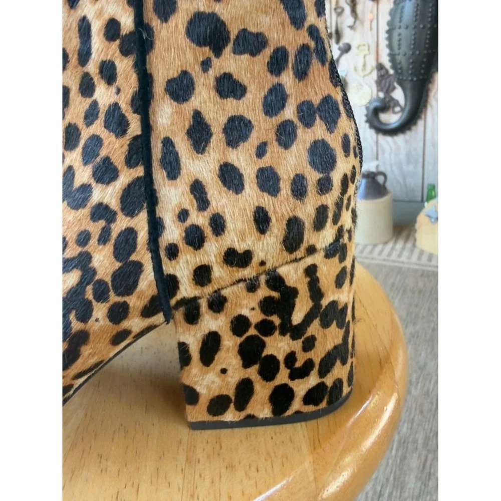J.Crew Leopard‎ Calf Hair Ankle Boots Block Heel Booties 7.5sz