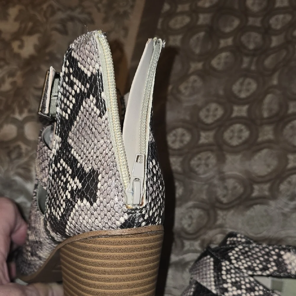 Fergie Black‎ and Cream Snakeskin Ankle Booties