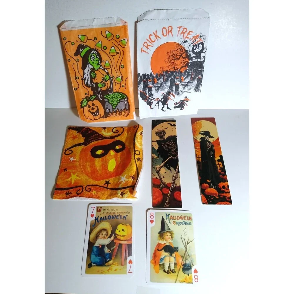 Halloween Napkin Playing Cards Bookmarks Goodie Treat Bags Spooky Grim Reaper