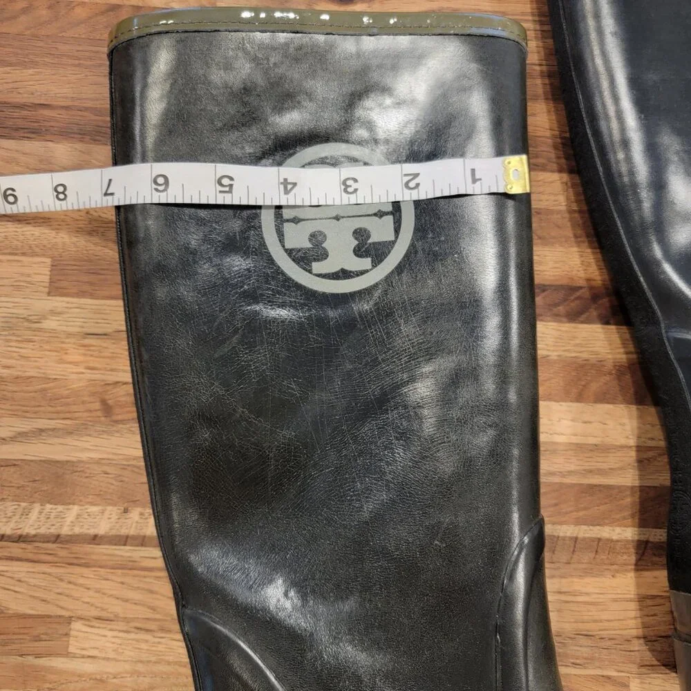 Tory Burch Tall Logo Black & Gray Rubber Rain Boots
