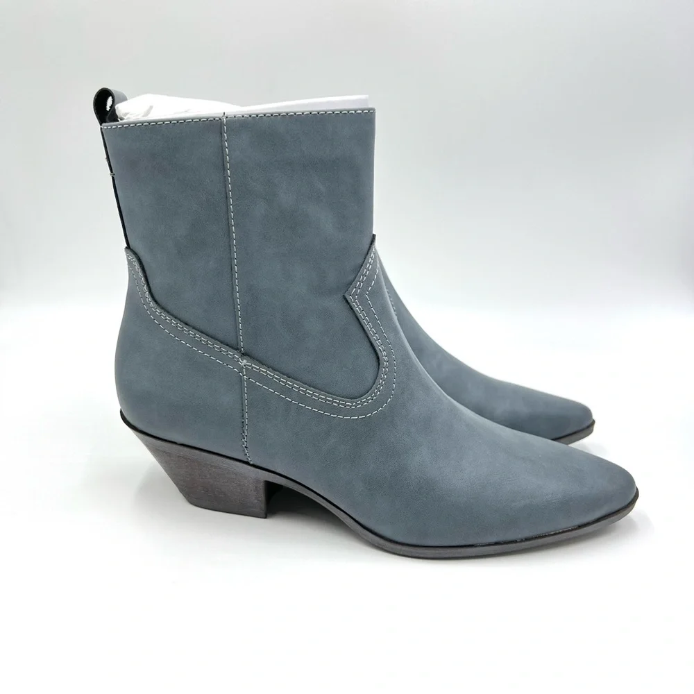 Circus NY Sam Edelman Size 6.5 Garth Gray‎ Blue Faux Vegan Leather Western Boots