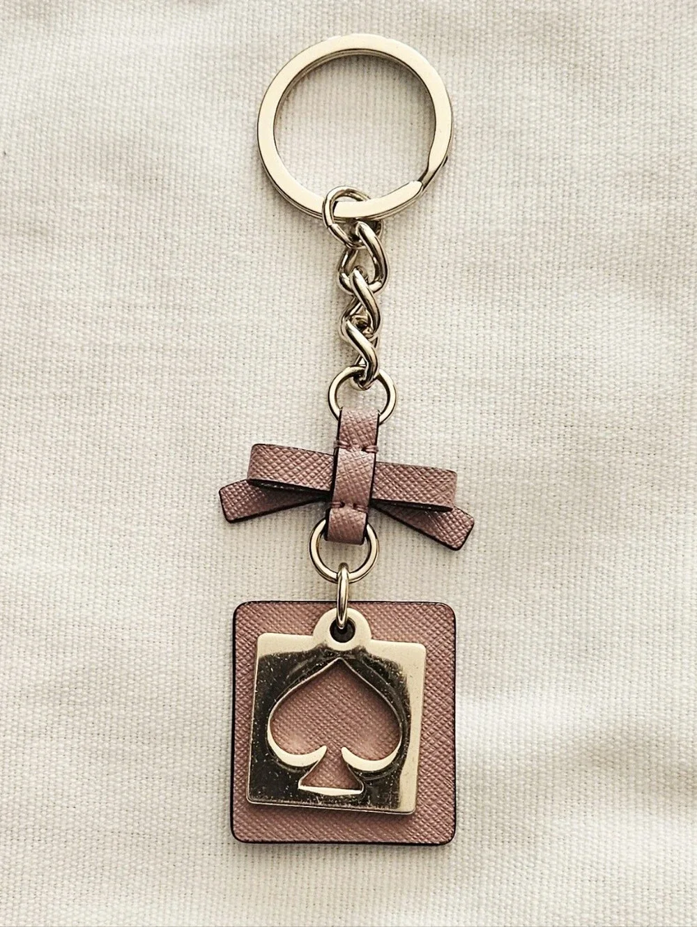 Kate Spade Pink Bow Spade Square Keychain