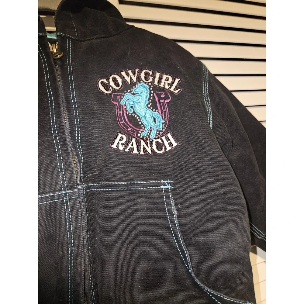 Shyanne Girls Sm‎ Black Aqua Cowgirl Embroidered Horse Lined Rodeo Coat