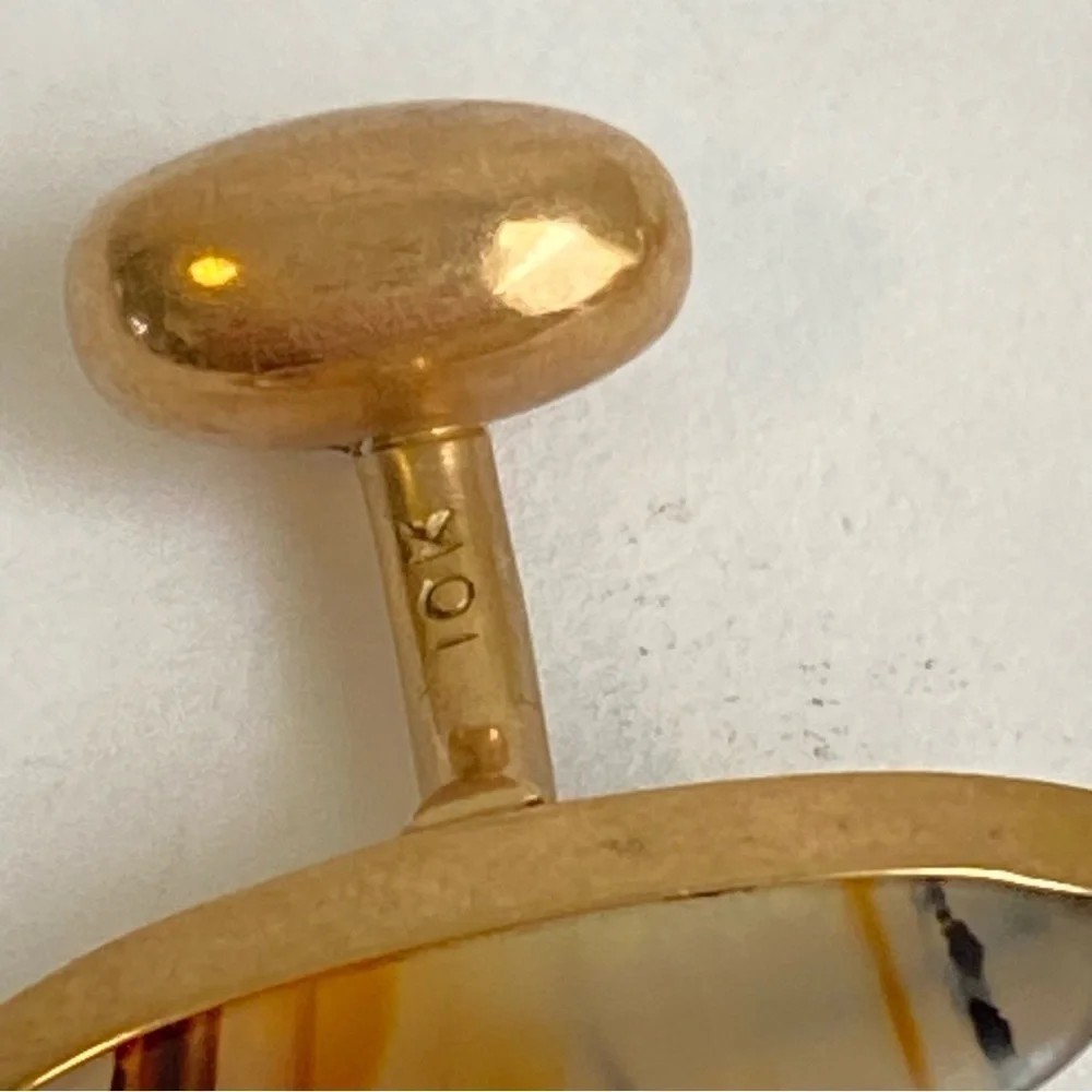Art Deco‎ 10K Gold Agate Cufflinks Marquis Cut Mens Antique Vintage 40s 50s