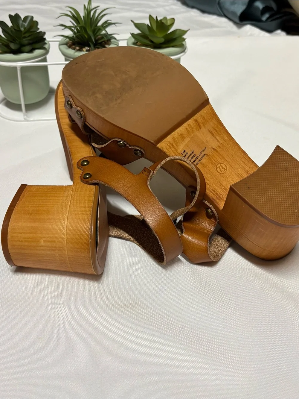 Altar’d State Cognac Leather Block Heel Sandals