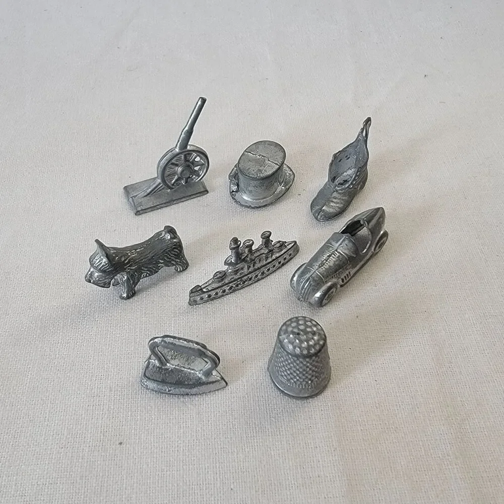 8pc Lot Set Vintage 1961 Monopoly Movers Tokens Pieces hat dog thimble iron ship