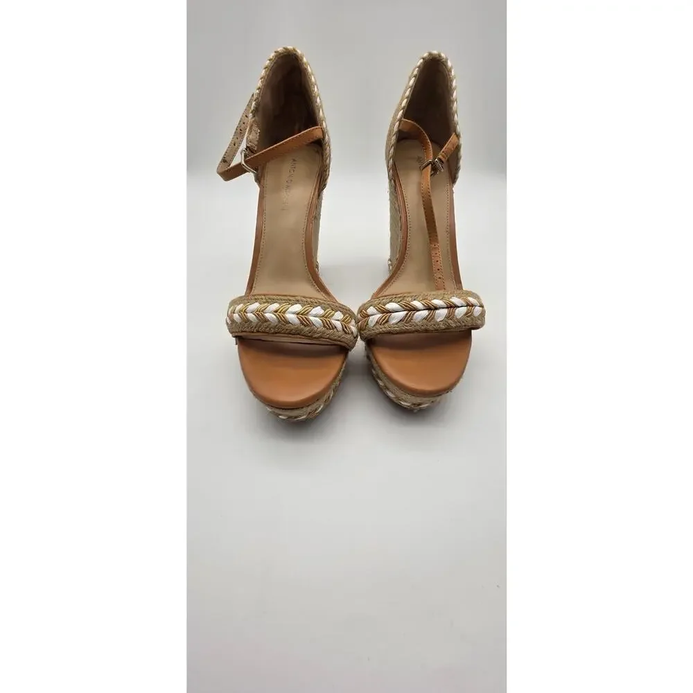 Antonio Melani Women’s 10 M Espadrille Wedge Sandals Tan Braided Ankle Strap