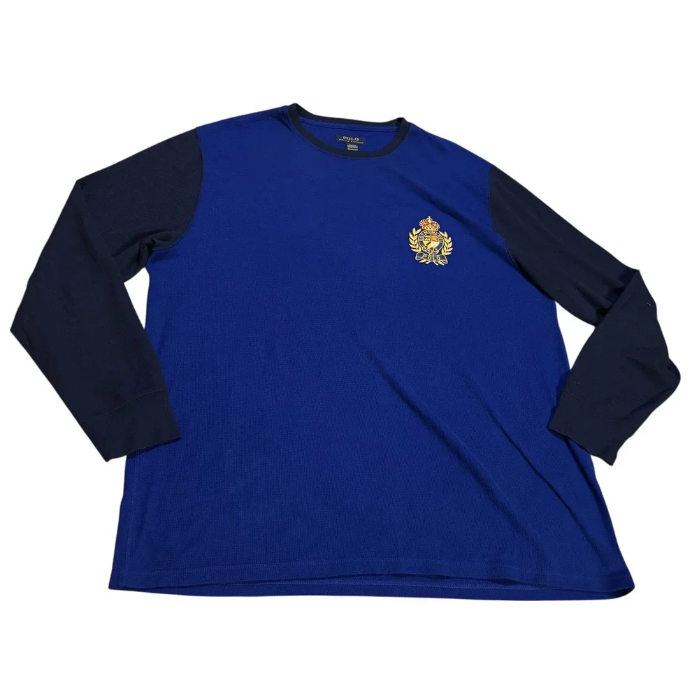 Polo‎ Ralph Lauren Mens 2XL Blue Crested Long Sleeve Sleepwear Crew Neck Shirt