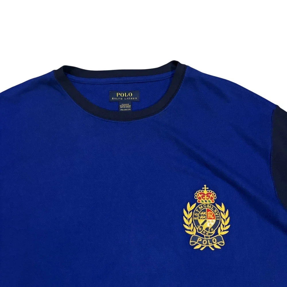 Polo‎ Ralph Lauren Mens 2XL Blue Crested Long Sleeve Sleepwear Crew Neck Shirt