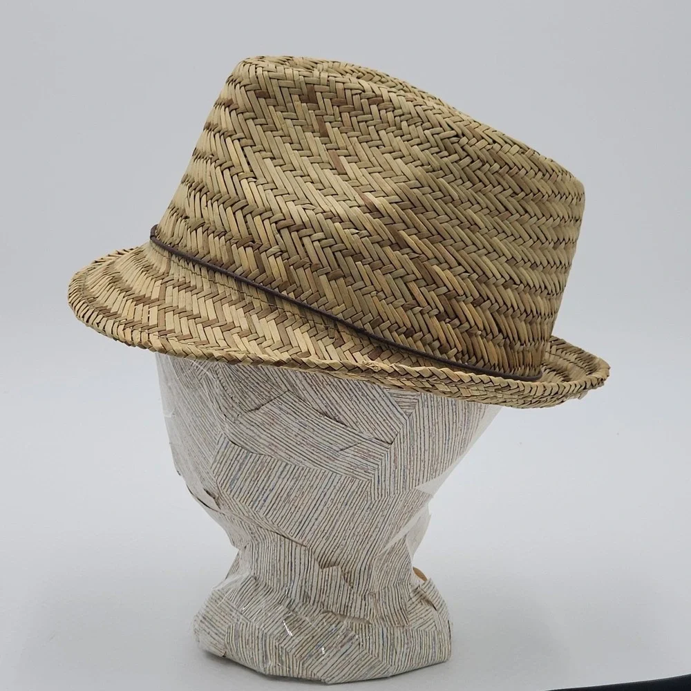 Vintage 2012 Women Straw Fedora Thin Band Detail Natural Plant Material One Size