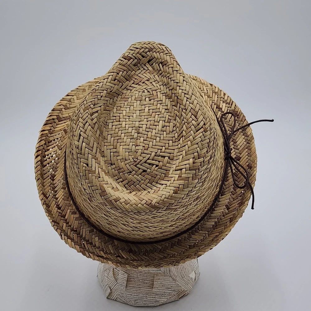Vintage 2012 Women Straw Fedora Thin Band Detail Natural Plant Material One Size
