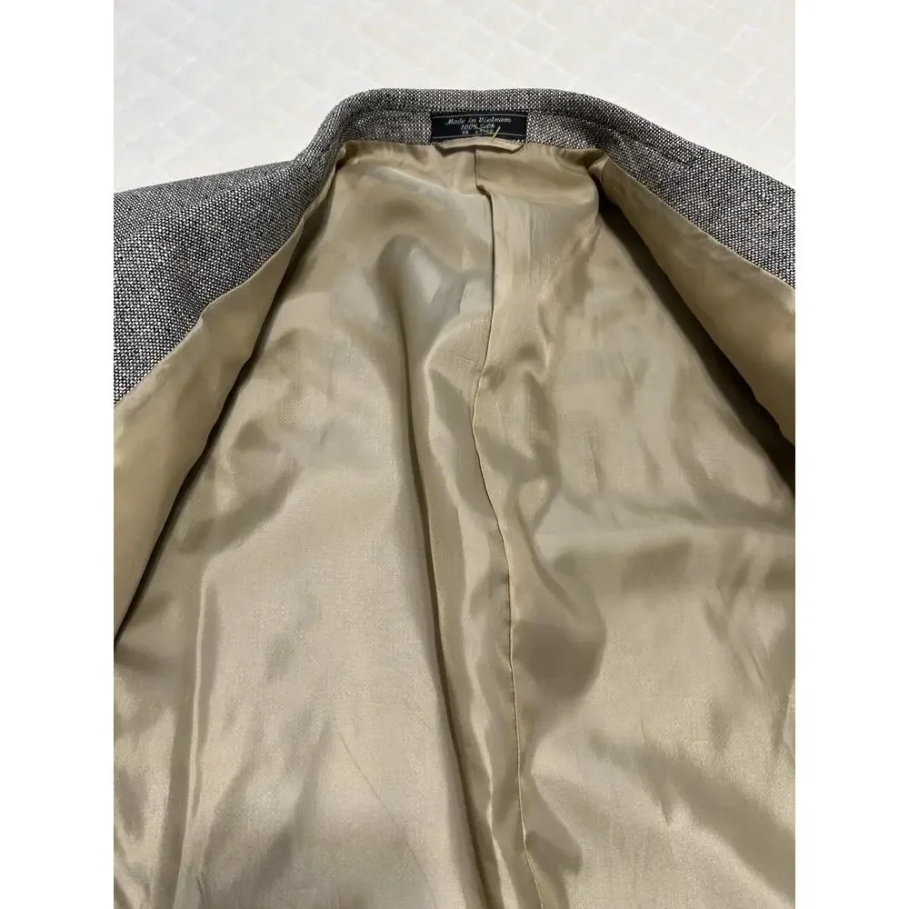 Meeting Street Mens 42L 100% Silk Blazer Gray Tan‎ Tweed Sports Coat Work Jacket