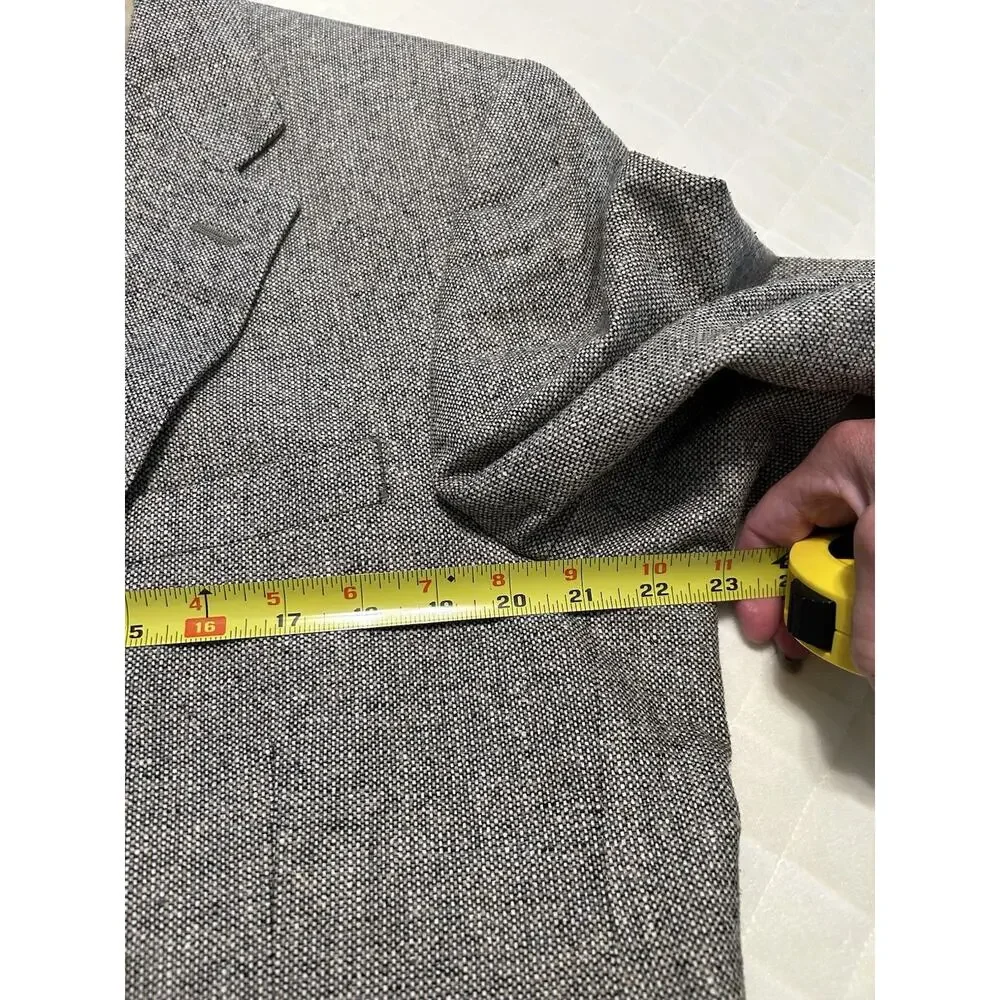 Meeting Street Mens 42L 100% Silk Blazer Gray Tan‎ Tweed Sports Coat Work Jacket