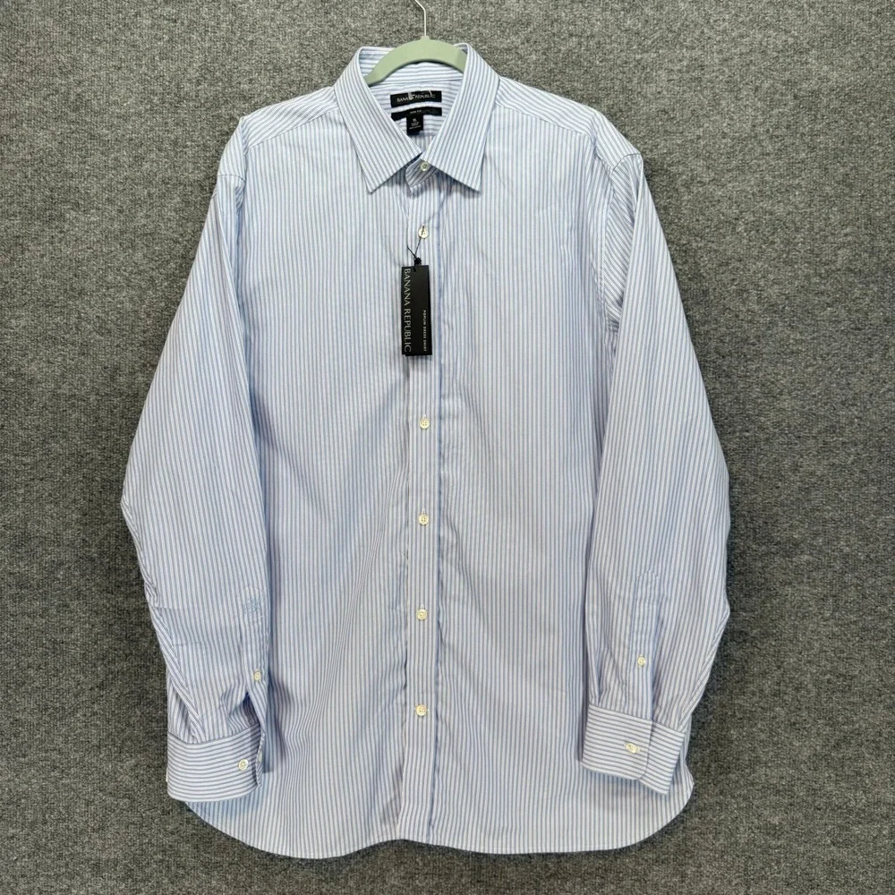 Banana Republic Dress Shirt Mens XL Blue Striped Slim Fit Poplin Button Down NEW