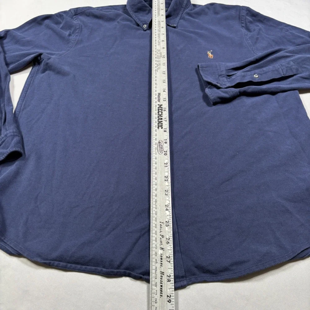Ralph Lauren Knit Oxford Shirt Mens Large Blue Long Sleeve Button Down Pony Logo