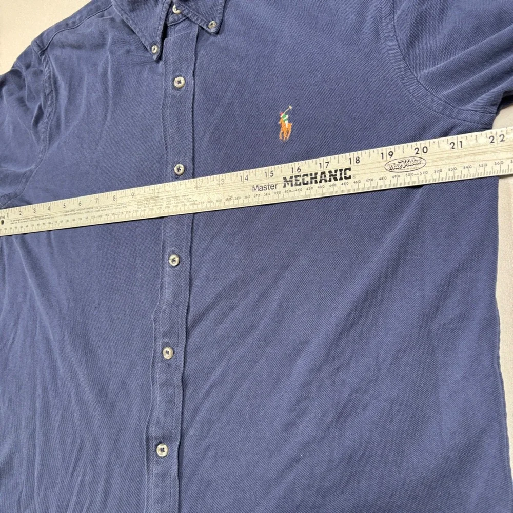 Ralph Lauren Knit Oxford Shirt Mens Large Blue Long Sleeve Button Down Pony Logo