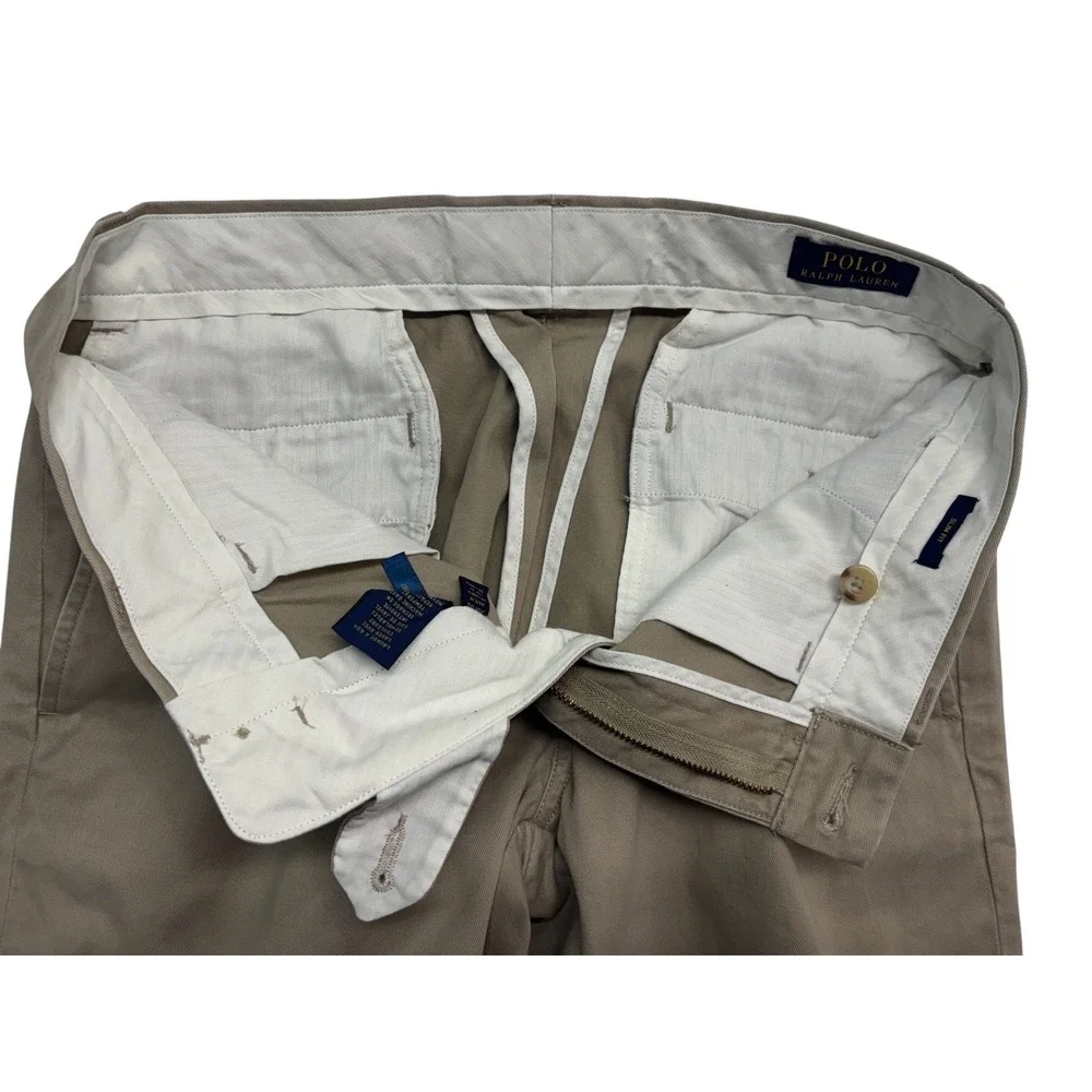 Polo Ralph Lauren 30x32 Khaki Chino Dress Pants Flat Front Cotton Slim Fit Mens