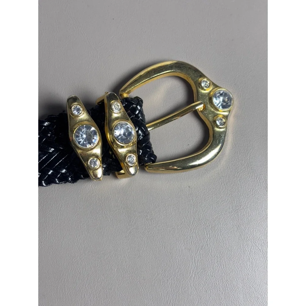 Womens VINTAGE  Black‎ Woven Belt Gold Sparkle Buckle Accent Fashion Accessory