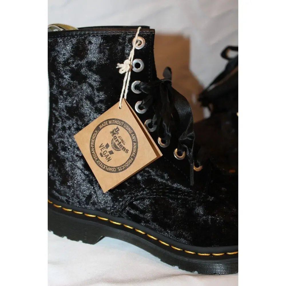 NIB DR. MARTENS Airwair Vegan 1460 Black Velvet Crushed Velvet Boots‎