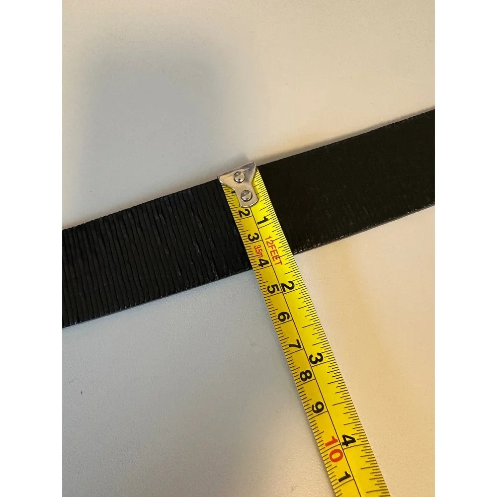 Streets Ahead Black Ribbed Leather Belt with Brass Hammered Buckle