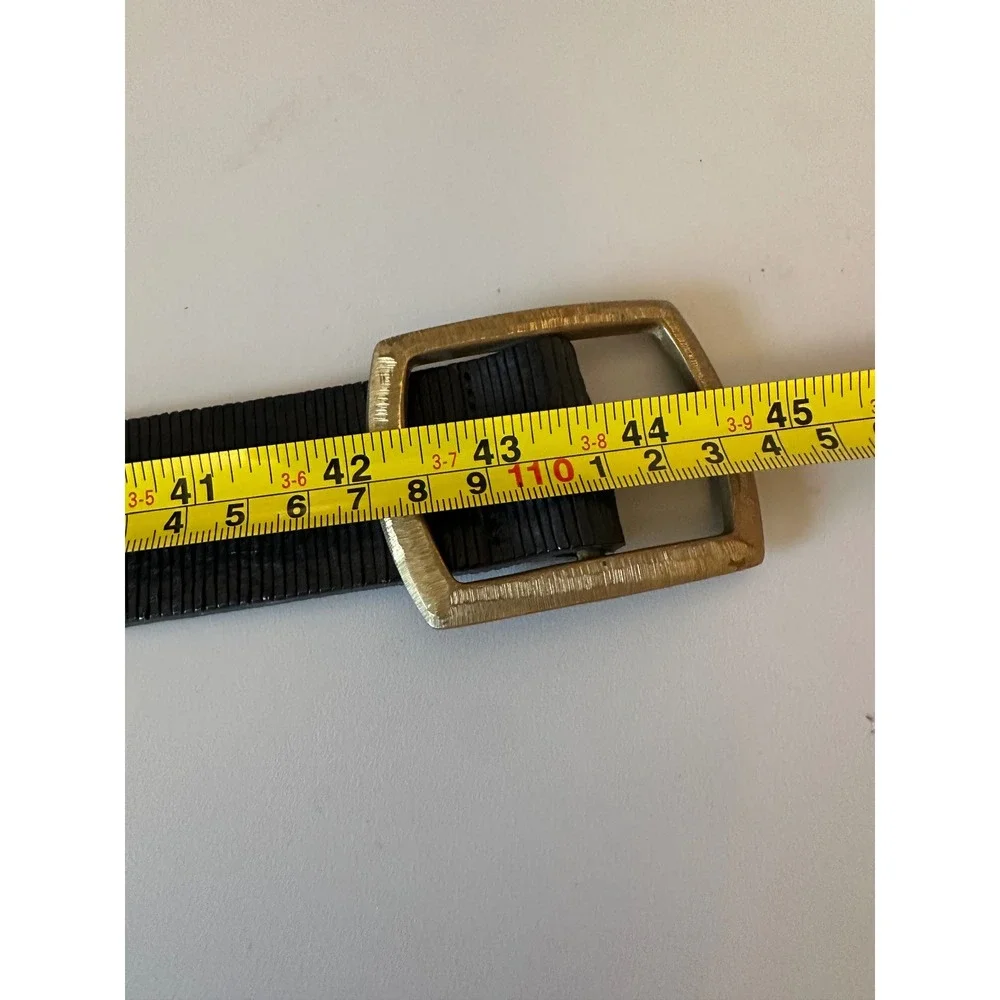 Streets Ahead Black Ribbed Leather Belt with Brass Hammered Buckle