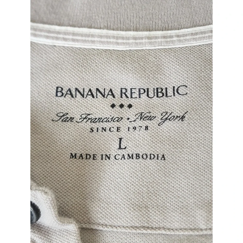 Banana Republic Shirt Mens Large Polo Tan Short‎ Sleeve Cotton Golf Preppy Rugby