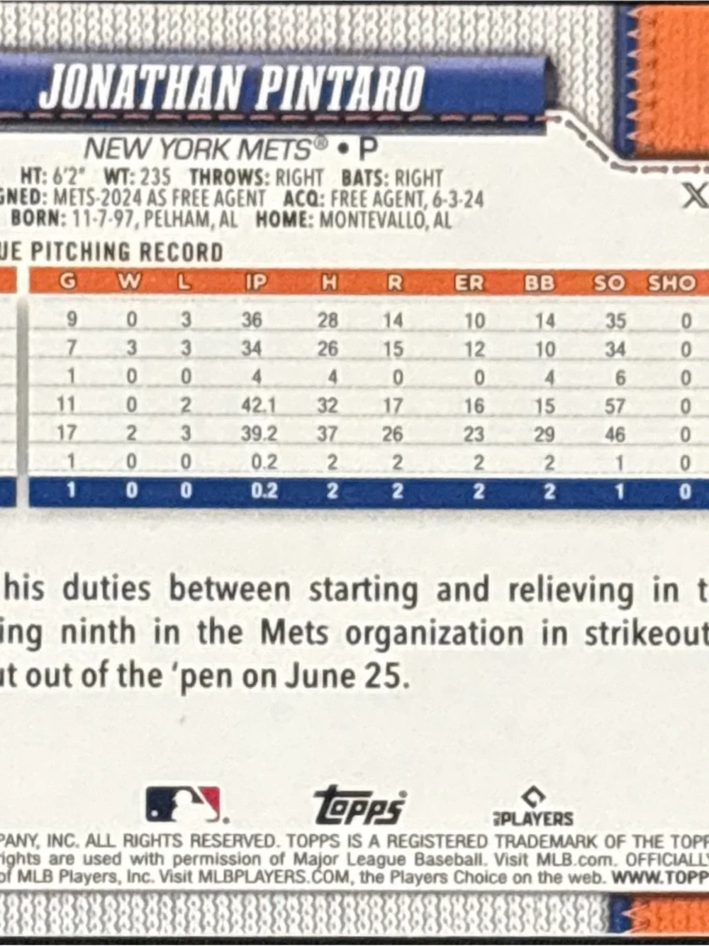 Topps mets card pitcher