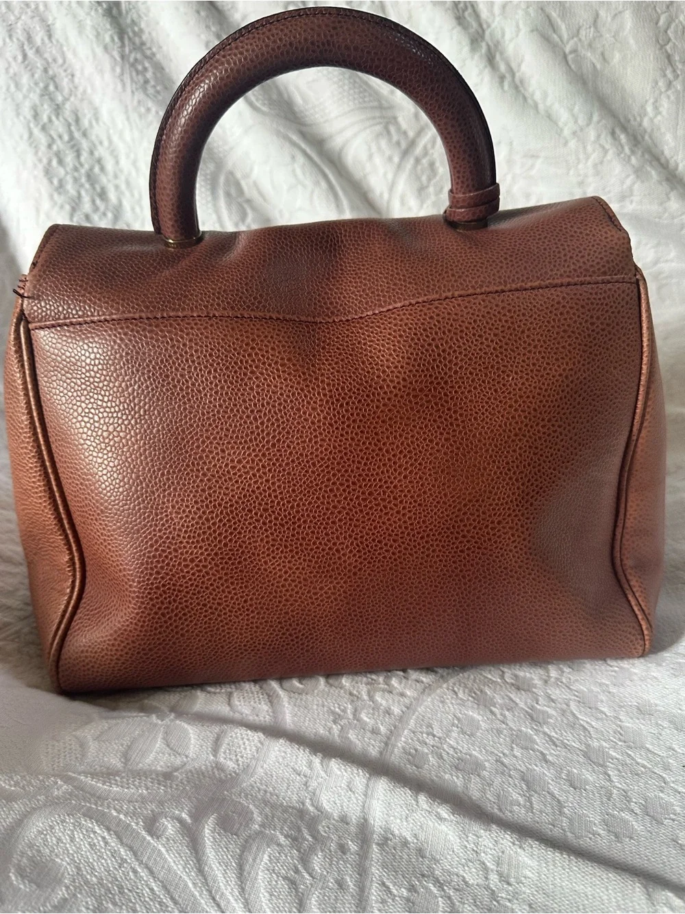 Vintage GOLDPFEIL Germany Brown Pebble Leather Top Handle Satchel Bag Brass Lock