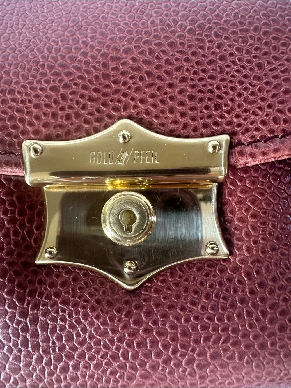 Vintage GOLDPFEIL Germany Brown Pebble Leather Top Handle Satchel Bag Brass Lock