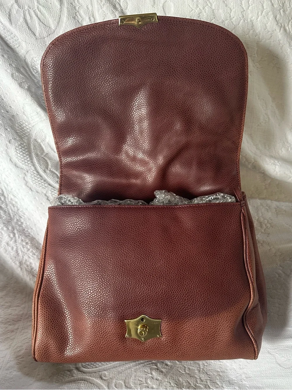 Vintage GOLDPFEIL Germany Brown Pebble Leather Top Handle Satchel Bag Brass Lock