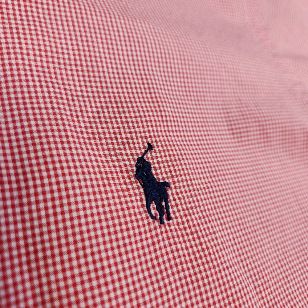 Polo Ralph Lauren Shirt Men Medium Red Check‎ Button Down Classic Fit Poplin
