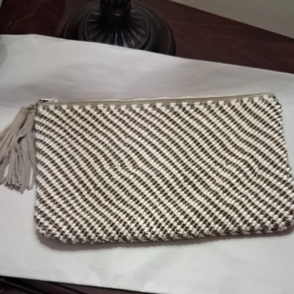 Chico's Woven Beige and Cream Clutch