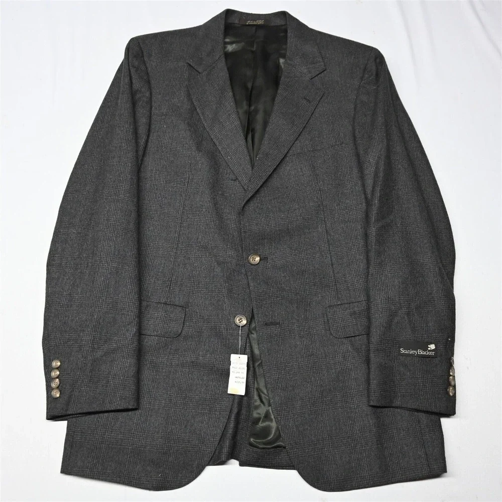 NEW Deadstock Vtg USA Made 41L 42L Brown Check‎ Flannel Blazer Sport Coat Jacket