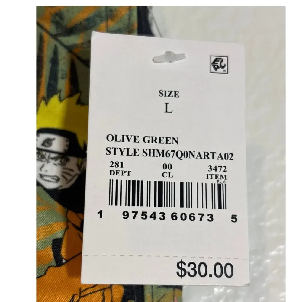 Naruto NWT Men's Size Large Hawaiian Print Anime Graphic Drawstring Swim Trunks
