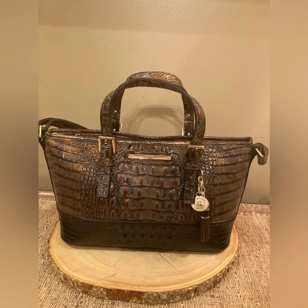 BRAHMIN MINI ASHER 2 Tone Melbourne LEATHER SATCHEL CROSSBODY‎ BAG Tassel Purse