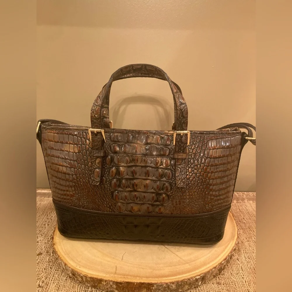 BRAHMIN MINI ASHER 2 Tone Melbourne LEATHER SATCHEL CROSSBODY‎ BAG Tassel Purse