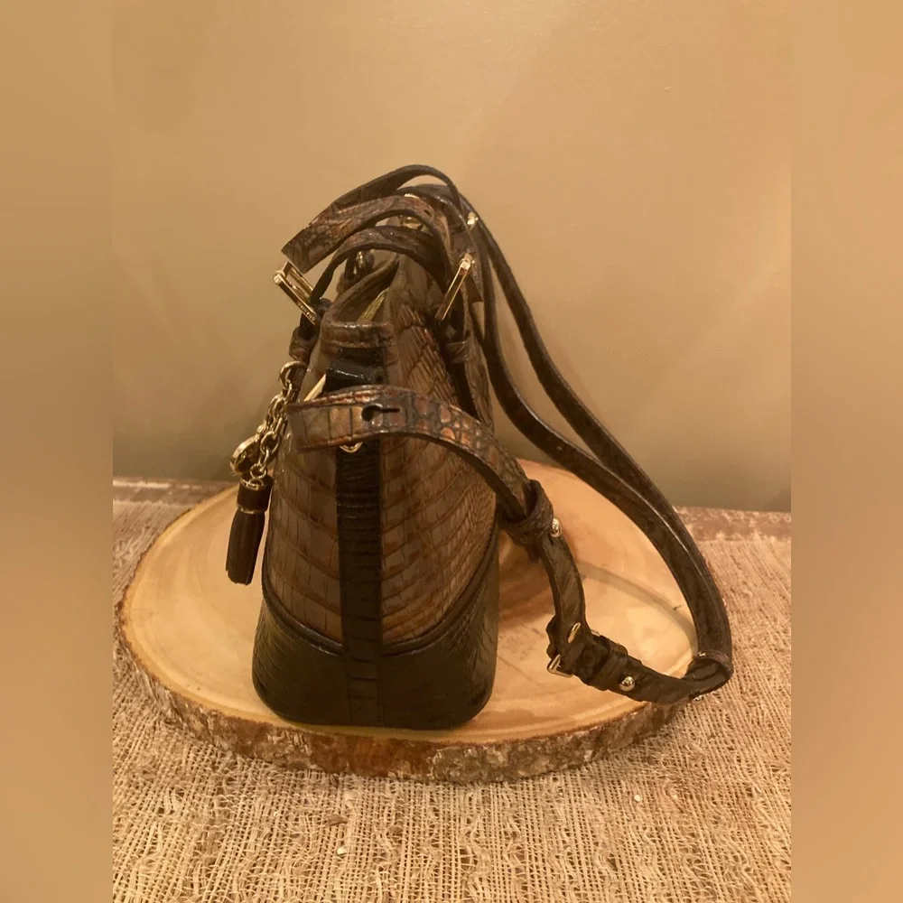 BRAHMIN MINI ASHER 2 Tone Melbourne LEATHER SATCHEL CROSSBODY‎ BAG Tassel Purse